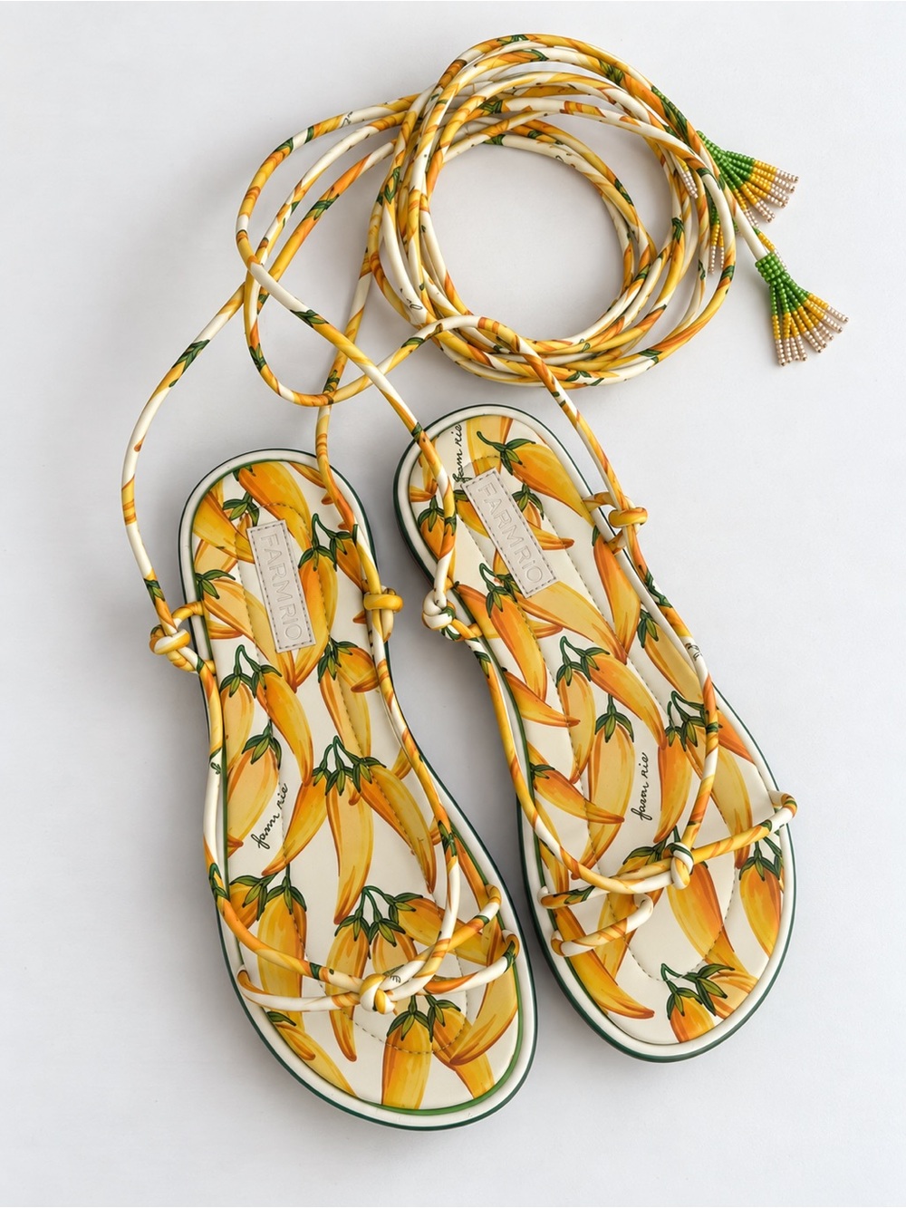 FARM RIO Off White Peppers Lace Up Flat Sandals